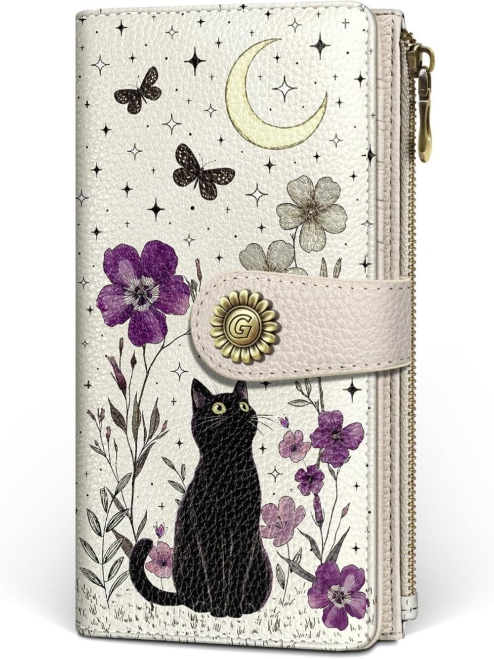 Stylish Black Cat Women's Bifold Wallet with RFID Blocking & Credit Card Holder